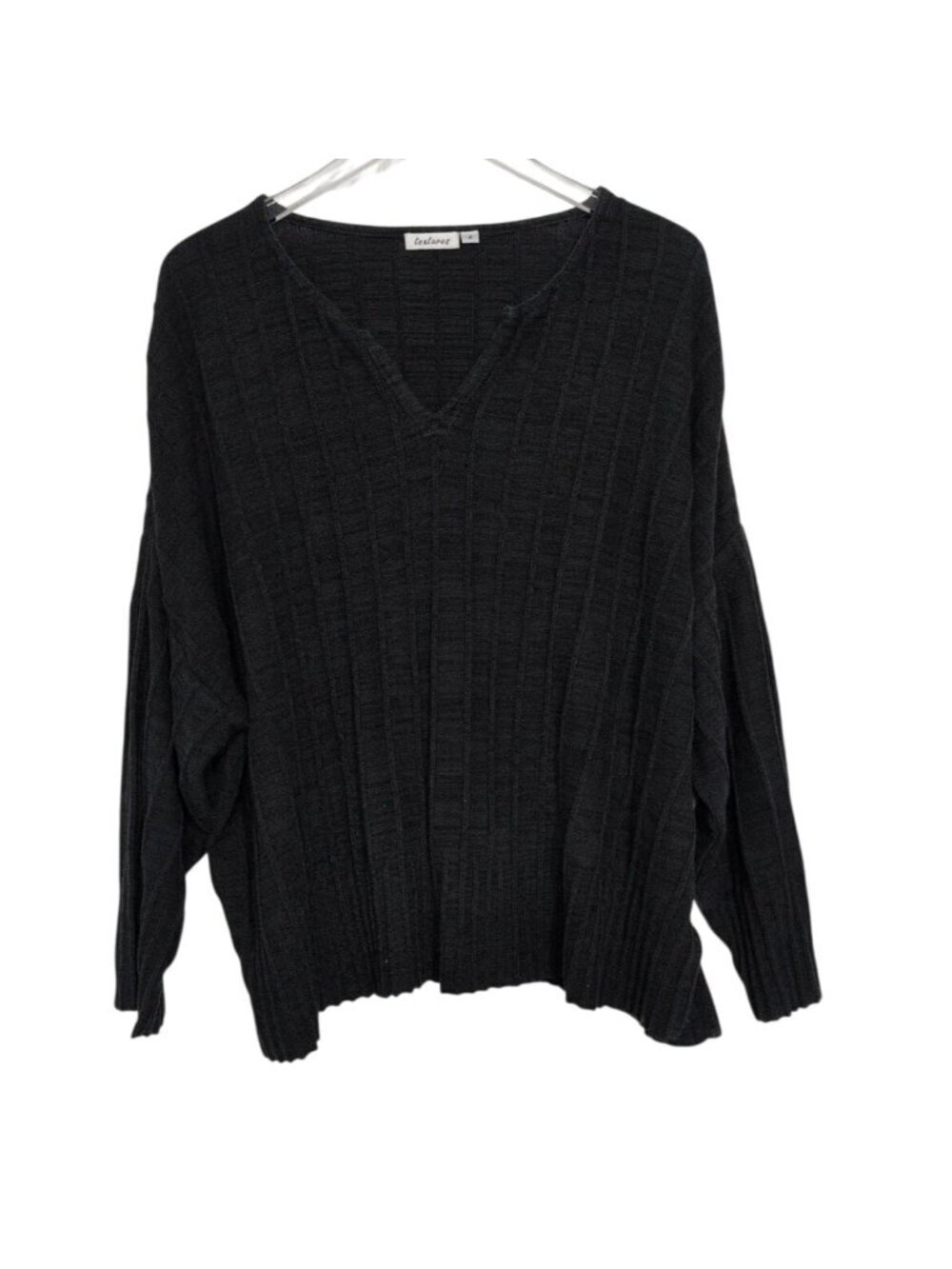 Textures 2 Lagenlook Sweater Womens Size XXL Black Stripe V Neck Dolman Pullover
